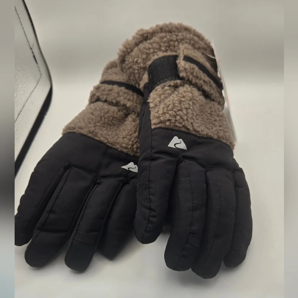 Ozark Trail Kids Gray and Brown Plush Ski Gloves